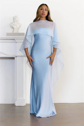 Love Locked In Sheer Overlay Maxi Dress Blue