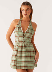 Dunia Halter Mini Dress - Forest Plaid