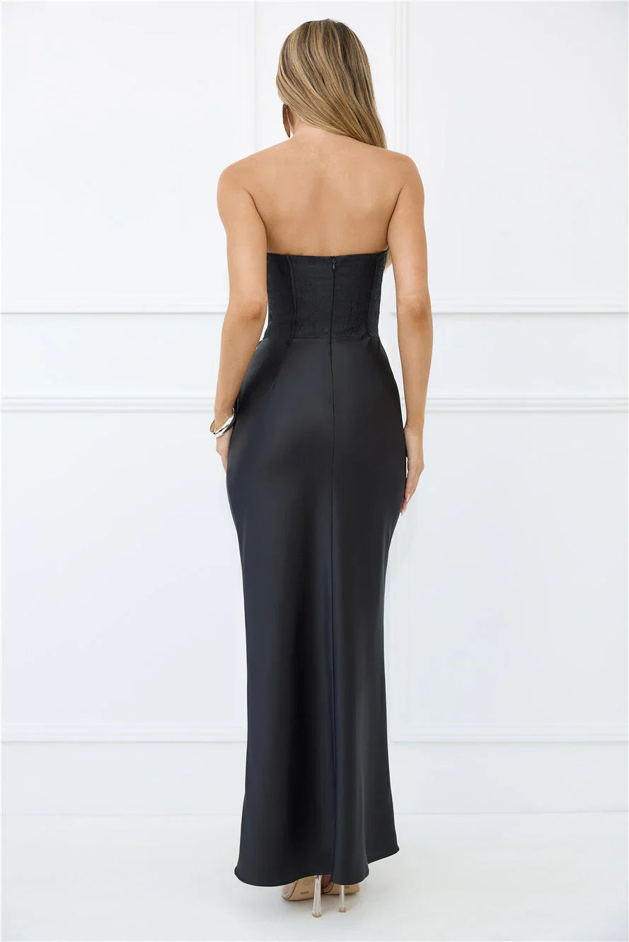 Dressed To Dazzle Strapless Satin Maxi Dress Blue