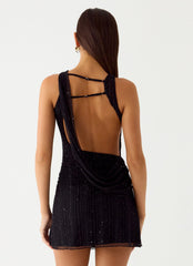 Portofino Sparkle Mesh Mini Dress - Black